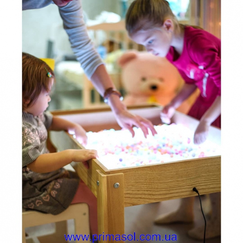 Table with backlit MDF for painting with salt or sand