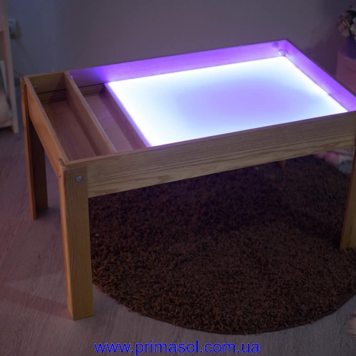 Table with backlit MDF for painting with salt or sand