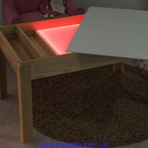 Table with backlit MDF for painting with salt or sand